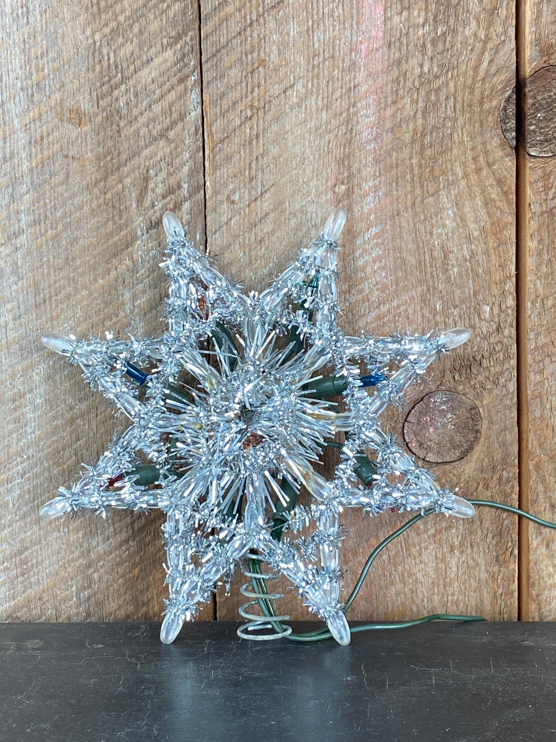 Vintage Multicolored Tinsel Christmas Tree Topper Etsy
