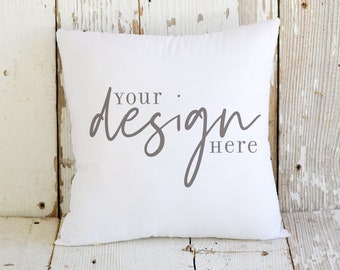 Rustic Farmhouse Pillow Mockup: Square White Pillow (JPG Digital File)