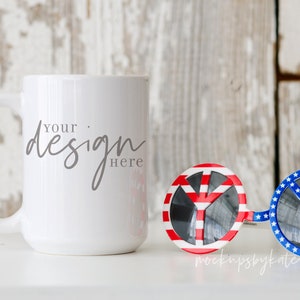 4th of July Mug Mockup | 15 oz White Mug Mockup | Patriotic Mug Mockup | Styled Mug Photo | 15 oz Mug Digital File | Instant Download