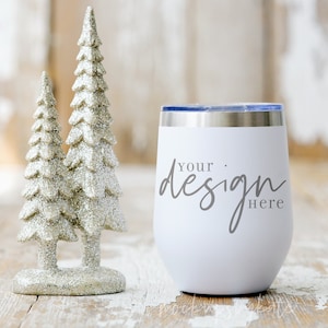 Holiday Tumbler Mockup | White Wine Tumbler Mockup | Christmas Tumbler Mockup | Rustic Tumbler Stock Photo | Tumbler JPG