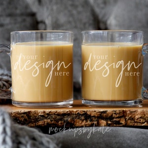 Mother&#39;s Day Mug Mockup | Clear Glass Mug Mockup | Styled Stock Photography | Two Glass Mugs Mockup | Mug Digital File | Instant Download
