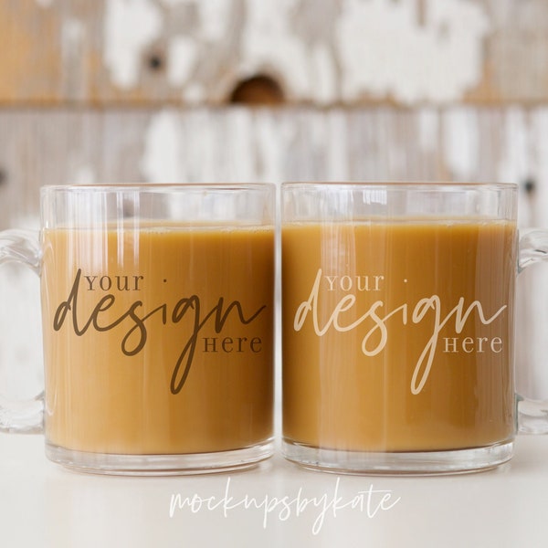 Clear Glass Mug Mockup | Two Coffee Mugs Mockup | Rustic Styled Mug Stock Photo | Mug Digital File | Mug JPG | Instant Download