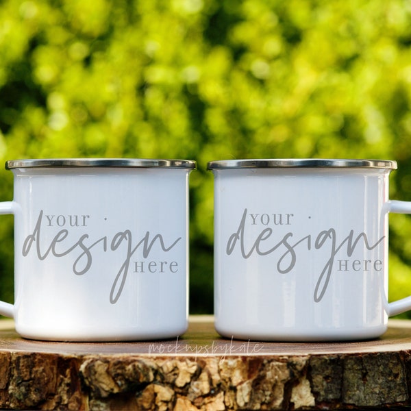 Mother's Day Camp Mugs Mockup | Two White Camping Mugs Mockup | White Mug Silver Rim Mockup | Styled Mug Mockup | Mug JPG