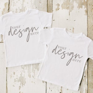 two kids t-shirts mockup, toddler tee mockup, white t-shirt mockup, bella canvas mockup, rustic shirt mockup, siblings mockup, digital jpg