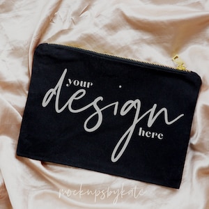 Black Cosmetic Bag Mockup | Makeup Bag Styled Stock Photo | Bridesmaid Gift Mockup | Gift for Her Stock Photo | Cosmetic Bag Digital File