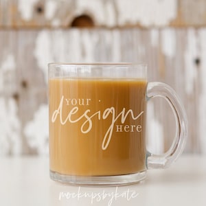 Clear Glass Mug Mockup | Rustic Mug Mockup | Styled Coffee Mug Stock Photo | Mug JPG | Mug Digital Download