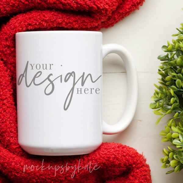 Holiday Mug Mockup | 15 oz Christmas Mug Mockup | Coffee Mug Stock Photo JPG | Festive Mug Photo | Mug Digital File