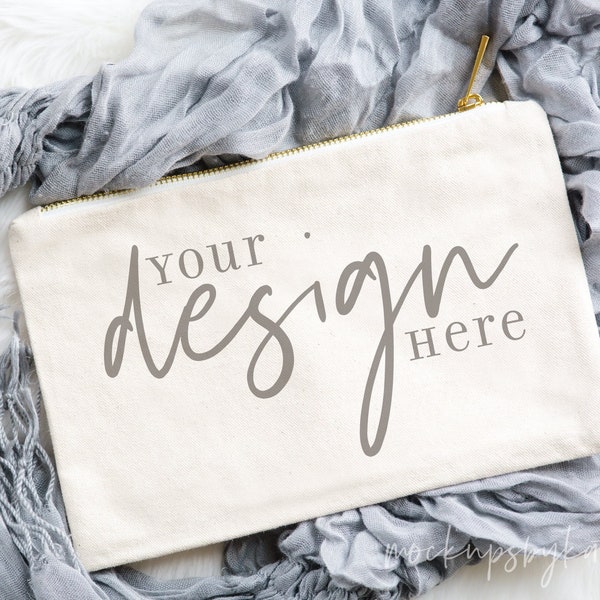 Natural Cosmetic Bag Mockup | Bride Gift Mockup | Gift for her Mockup | Makeup Bag Styled Stock Photo | Cosmetic Bag Digital File | JPG