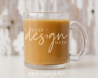 Clear Glass Mug Mockup | Rustic Mug Mockup | Styled Coffee Mug Stock Photo | Mug JPG | Mug Digital Download
