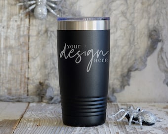Halloween tumbler mockup, polar camel black tumbler mock up, spooky tumbler stock photo, rustic tumbler mockup, 20 oz tumbler jpg