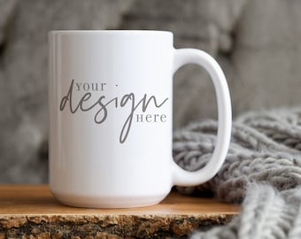 15 oz White Mug Mockup: Cozy Styled Photo (JPG)