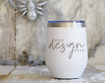Halloween Wine Tumbler Mockup: Rustic Silver Rim (Digital JPG)