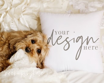Foto de maqueta de almohada para amantes de los perros: Diseño de almohada cuadrada (JPG)