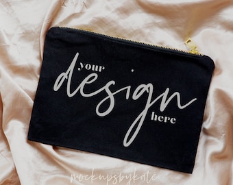 Black Cosmetic Bag Mockup | Makeup Bag Styled Stock Photo | Bridesmaid Gift Mockup | Gift for Her Stock Photo | Cosmetic Bag Digital File