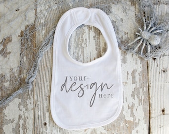 Halloween Baby Bib Mockup: Rustic White Bib (Digital JPG)