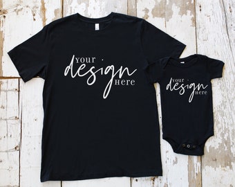 Daddy & Me Black T-Shirt Bodysuit Mockup: Rustic Family Design (JPG)
