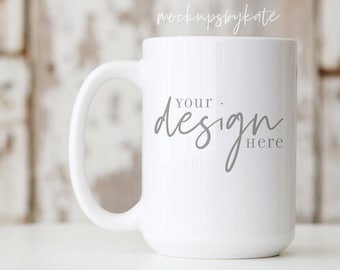 Maqueta de taza de 15 oz / Maqueta de taza blanca / Maqueta de taza estilo / Foto de archivo de taza / Plantilla de taza / Maqueta de taza rústica / Descarga instantánea / Taza JPG