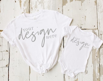 mom and me mockup, mother and baby mockup, white t shirt mockup, baby onesie mockup, bella canvas mockup, rustic t-shirt photo, digital jpg
