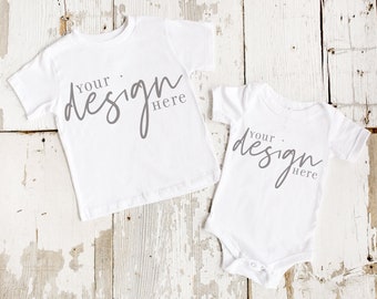 toddler and baby mockup, siblings mockup, toddler t-shirt mockup, baby onesie mockup, bella canvas white shirt mockup, kids mockup, JPG