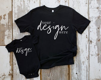 Daddy & Me Black T-Shirt Onesie Mockup: Rustic Barnwood (JPG)