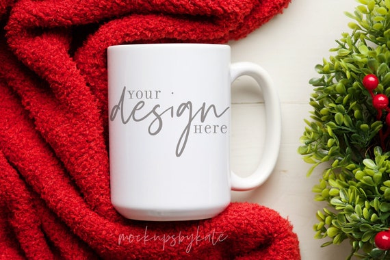 Holiday Mug Mockup | 15 oz Christmas Mug Mockup | Coffee Mug Stock Photo JPG | Festive Mug Photo | Mug Digital File