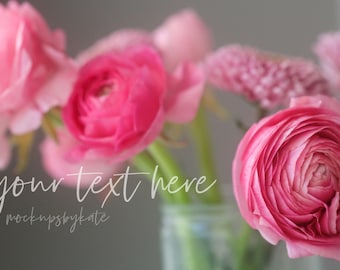 Styled Floral Stock Photo | Pink Ranunculus Flowers Photo | Floral Stock Photo for Printing, Invite, Branding | Flowers Photo Digital File