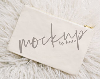 Natural cosmetic bag mockup, makeup bag mockup, cosmetic bag mockup, makeup bag stock photo, styled cosmetic bag, bridesmaid gift mockup