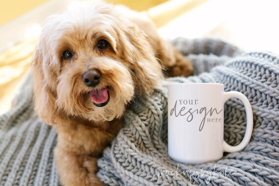 Cute Mug Mockup with Dog | 15 oz Mug Mockup | Cozy Dog Mug Mockup | Lifestyle Stock Photography | Coffee Mug Mockup | Mug Digital JPG