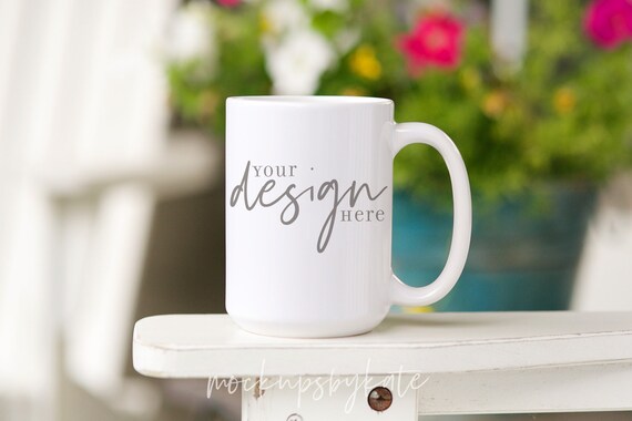 Gorgeous summer mug mockup, 15 oz white mug mockup, coffee mug mock up, outdoor mug stock photo, styled product photo, mug digital, mug jpg
