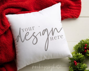 Holiday Pillow Mockup | Christmas Pillow Mockup | Styled Stock Pillow Photo | Square Pillow Digital JPG