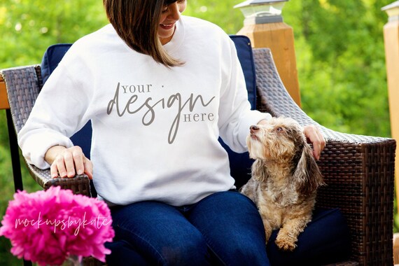 Gildan 18000 Mockup | Gildan White Sweatshirt Mockup | Dog Mama Mockup | Dog Lover Mockup | White Sweatshirt Stock Photo | Instant Download