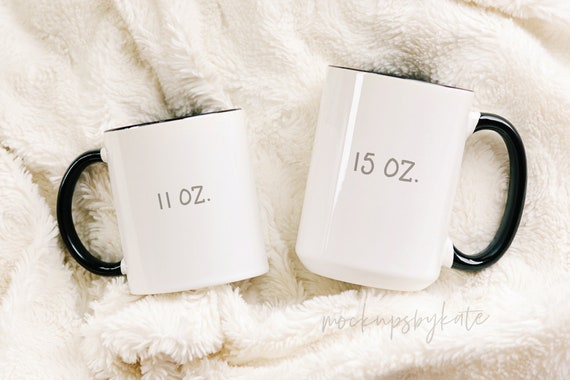 11 oz mug mockup, 15 oz mug mockup, two mug mockup, mug stock photo,  mug size comparison,  white and black mug mockup, instant download