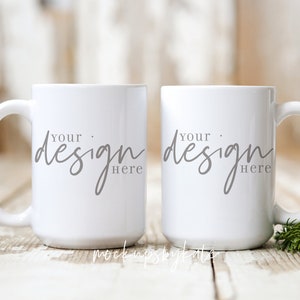Urlaubsbecher Mockup | 15 g Tasse Mockup | Zwei Tassen Mockup | Vordere Rückseite Tasse Mcokup | Styled Mug Stock Foto | Rustikale Tasse Mockup