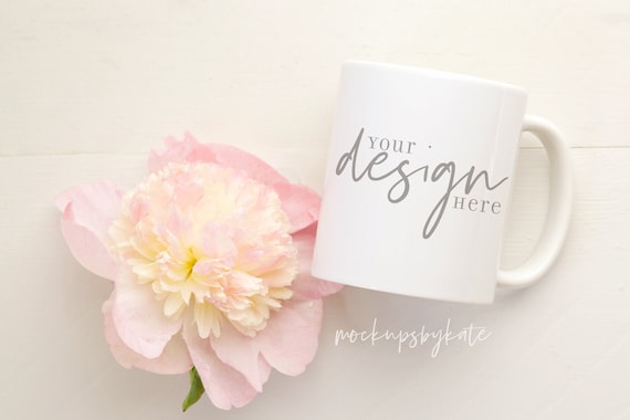 11 oz White Mug Mockup | Summer Mug Mockup | Shabby Chic Mug Mockup | Mug with Peony Flower | Styled Mug Mockup | Mug Digital File | Mug JPG