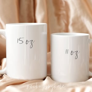 Two mug mockup, 11 oz mug mockup, 15 oz mug mockup, white mug mockup, mug size comparison, mug stock photo, mug styled mockup, mug jpg
