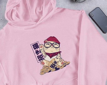 Maneki Neko Unisex Hoodie, cool cat hoodie, Japanese cat hoodie, Japanese style hoodie