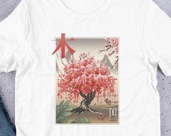 Japanese sakura tree Short-sleeve unisex t-shirt, Cherry blossom t-shirt, Japanese aesthetic t-shirt