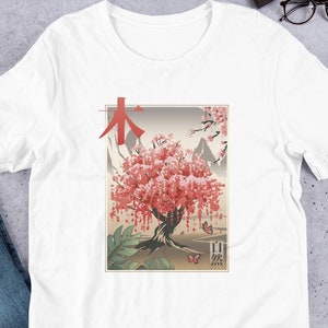 Japanese sakura tree Short-sleeve unisex t-shirt, Cherry blossom t-shirt, Japanese aesthetic t-shirt