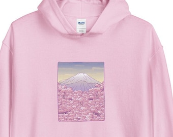 Pastell Sakura Fuji Berg Unisex Hoodie, Pastell Kirschblüten Kapuzenpullover, japanischer Sakura Hoodie, Ästhetischer Hoodie