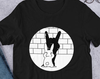 Divertida sombra de conejo manga corta Unisex camiseta, camisa de conejo, camisa de conejo divertido