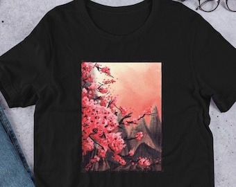 Cherry blossom painting Short-Sleeve Unisex T-Shirt, sakura t-shirt, Japanese cherry blossom t-shirt, Aesthetic Japanese t-shirt