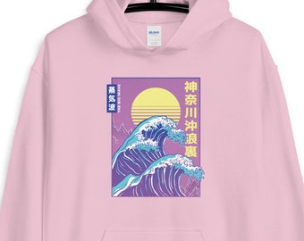 Big wave vaporwave Unisex Hoodie, Japanese vaporwave hoodie, Japanese retro vaporwave, aesthetic hoodie, Japanese aesthetic