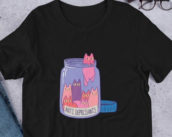 Antidepresivo gato camiseta unisex de manga corta