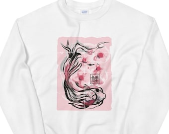 Koi fish with Sakura Unisex Sweatshirt, Japanese painting sweatshirt, Japanese aesthetic sweatshirt