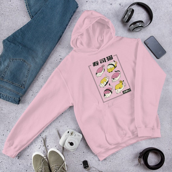 Sushi cat Unisex Hoodie, anime sushi cat hoodie, kawaii sushi cat hoodie, cute sushi cat hoodie, Japanese sushi cat hoodie