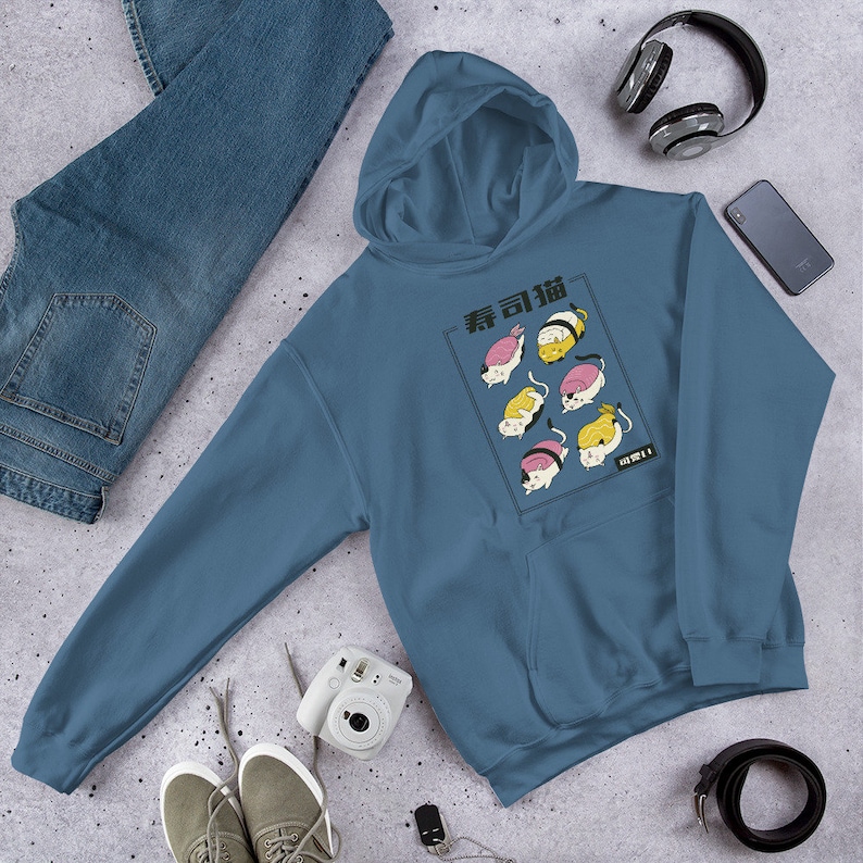 Sushi cat Unisex Hoodie, anime sushi cat hoodie, kawaii sushi cat hoodie, cute sushi cat hoodie, Japanese sushi cat hoodie image 2