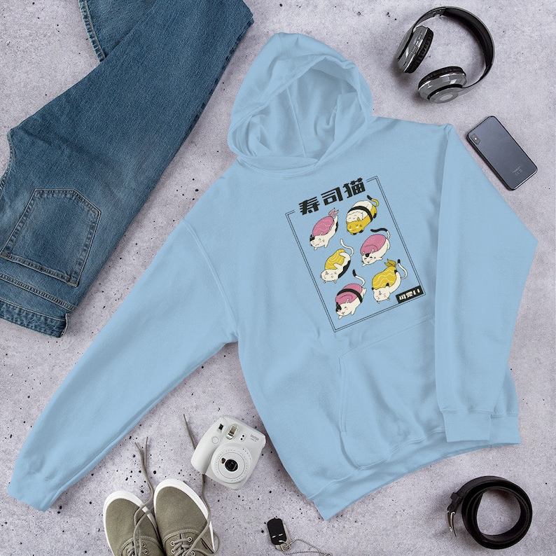 Sushi cat Unisex Hoodie, anime sushi cat hoodie, kawaii sushi cat hoodie, cute sushi cat hoodie, Japanese sushi cat hoodie image 4