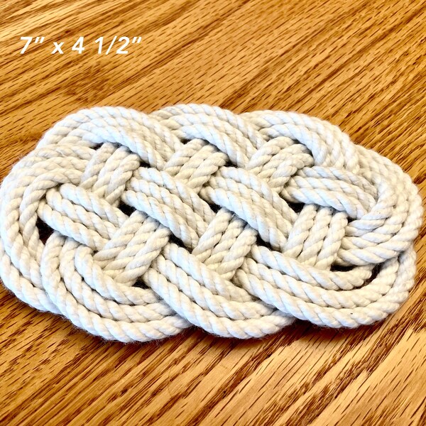 Recycled/Upcycled rope Ocean Plait Mat | Hand-knotted | Centerpiece | Nautical Beach Cottage Wedding Decor | SMALL 7"W x 4 1/2"H | Tableware