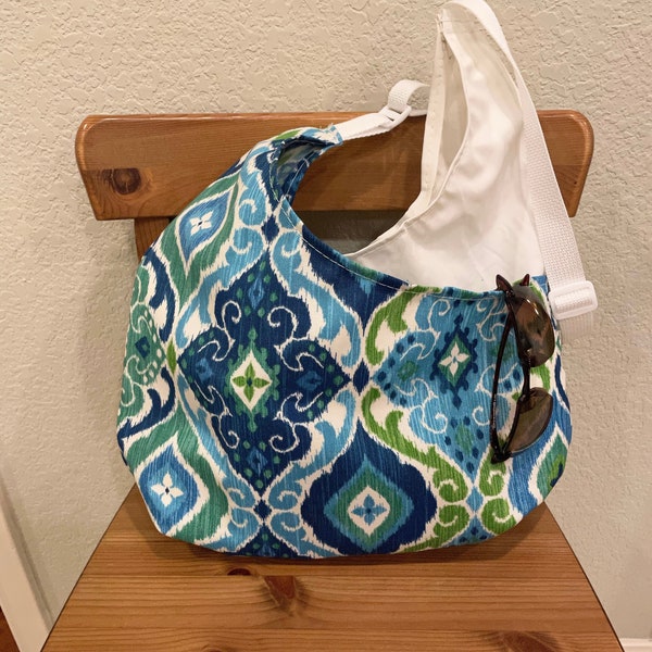 Teardrop Tote - Hobo Bag - 3 large compartments - inside zippered pocket - adjustable strap - recycled sailcloth and accent outdoor fabric