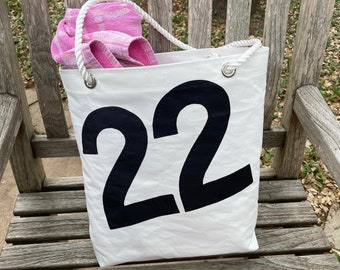 Recycled sailcloth bag with black number 22 - recycled dacron sail - inside zippered pocket - Class of 2022 - Graduation Gift - Sailor gift